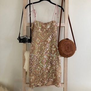 Free People Tan and Pink Mini Dress
